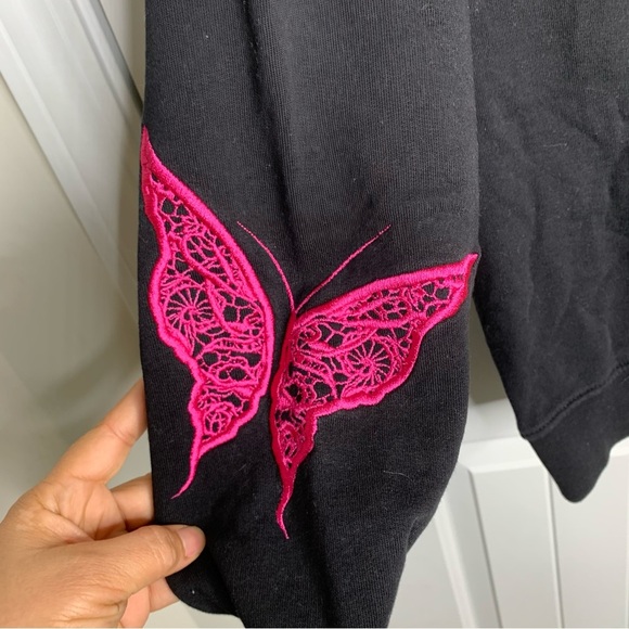 MSGM black embroidered butterfly sweatshirt size small‎ minimalist - Picture 2 of 9